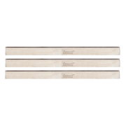 Three metallic planer and jointer blades with Freud branding and dark cutting edges.
