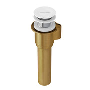 White push drain with brass body and threaded connector for bathtub installation.