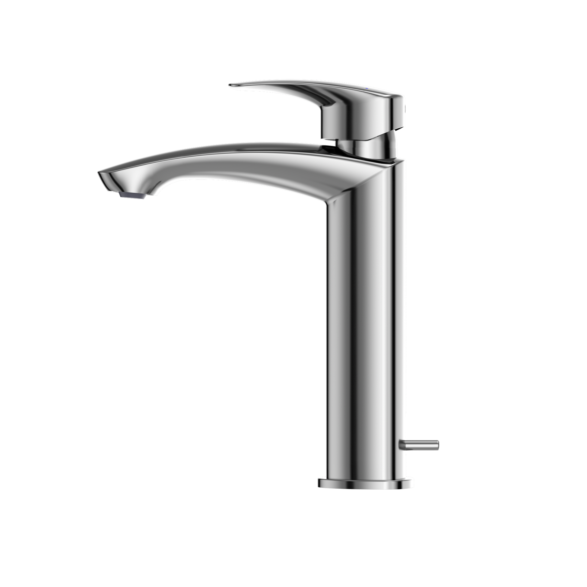 Polished chrome single-handle bathroom sink faucet with curved spout and tall cylindrical body.