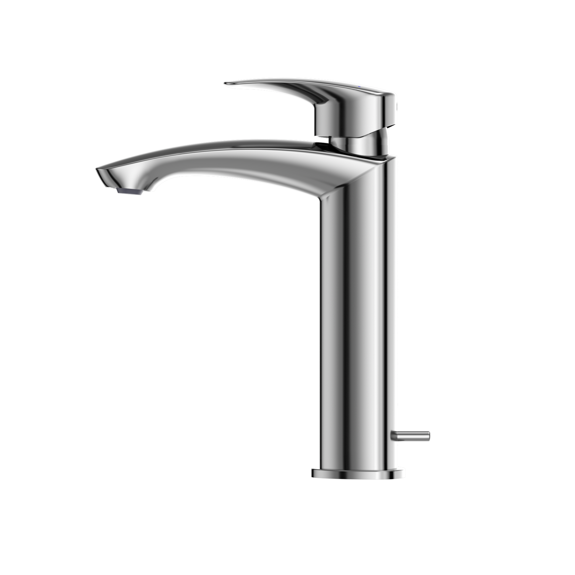 Polished chrome single-handle bathroom sink faucet with curved spout and tall cylindrical body.