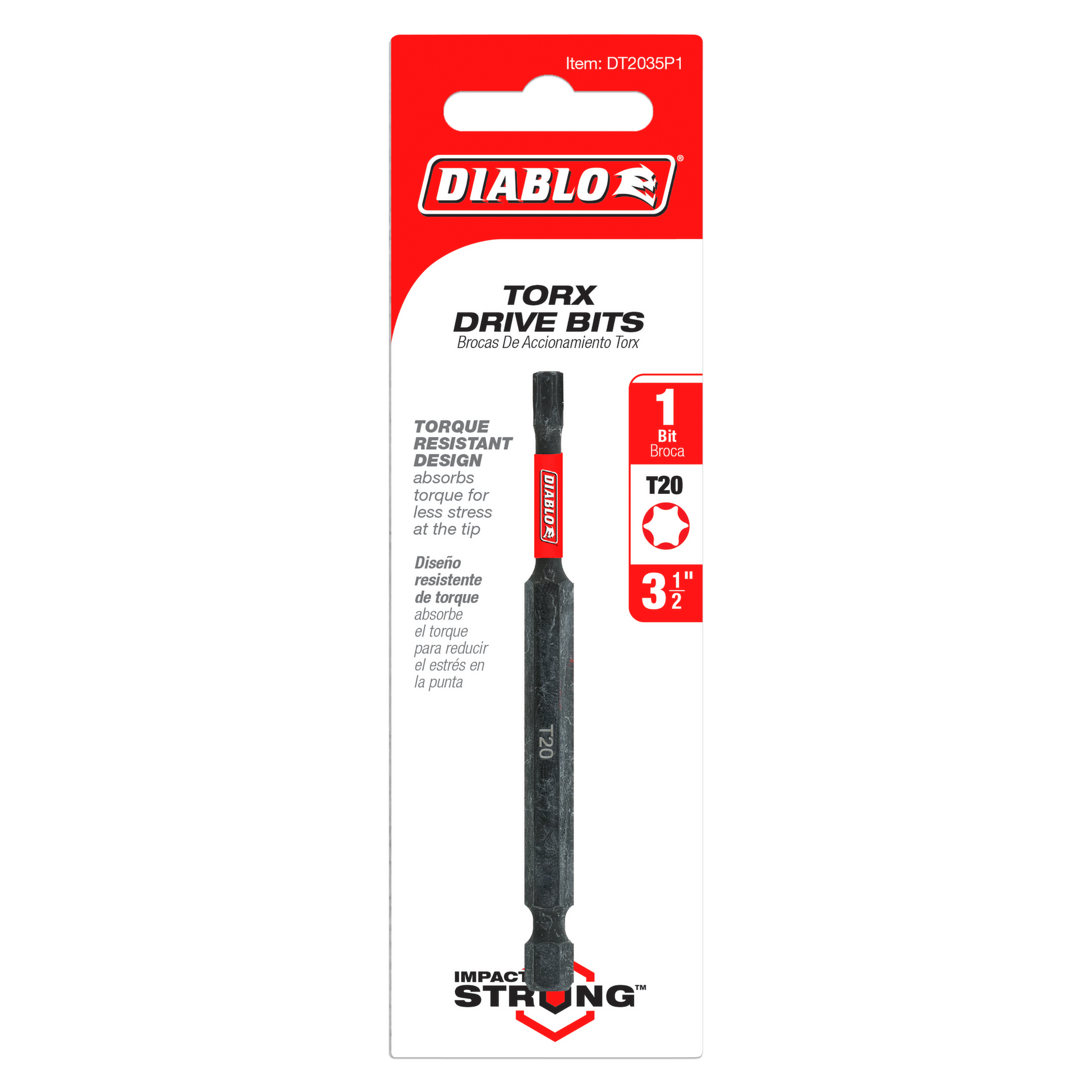 Diablo #20 Torx drive bit, 3-1/2 inches long, with black shaft and red packaging.