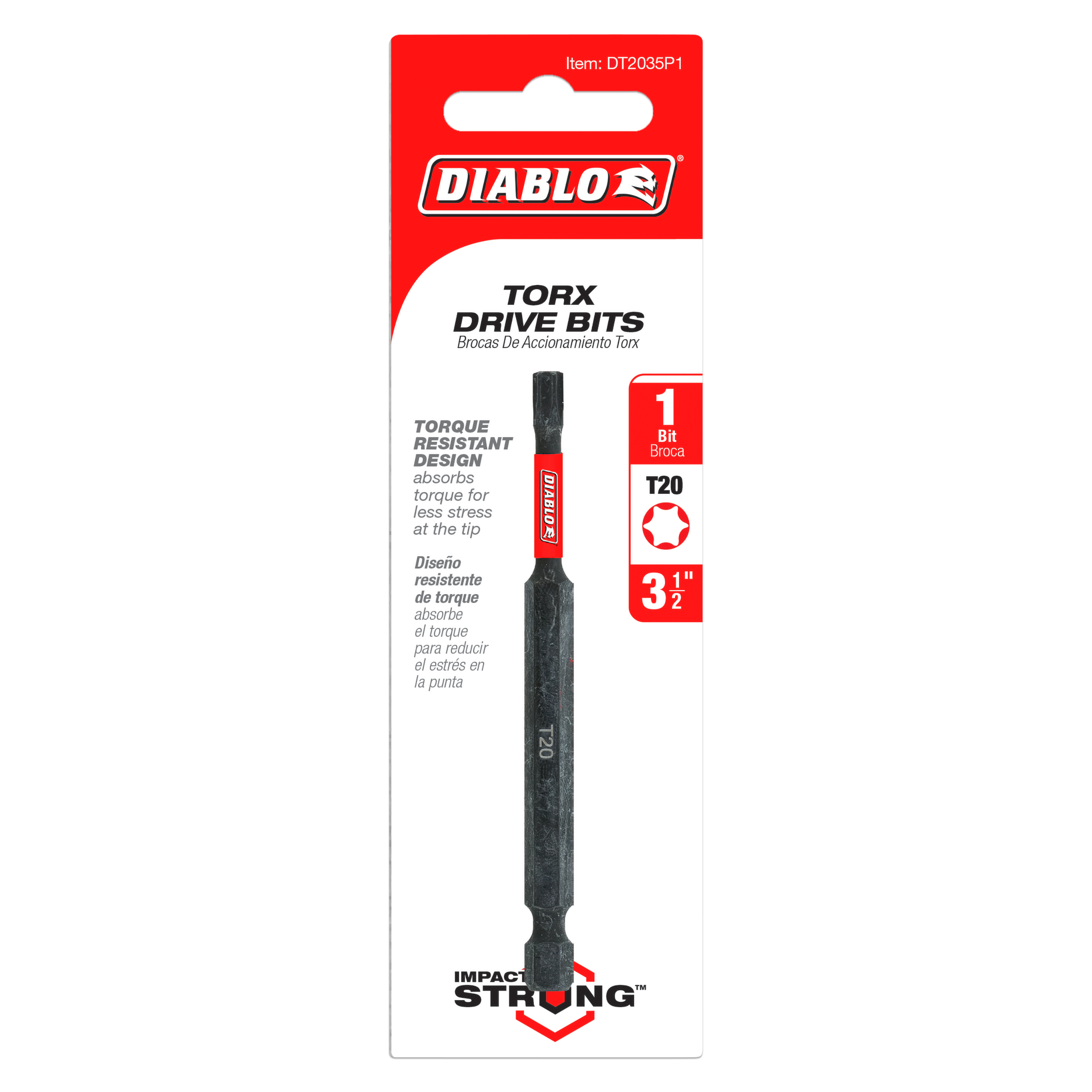 Diablo #20 Torx drive bit, 3-1/2 inches long, with black shaft and red packaging.