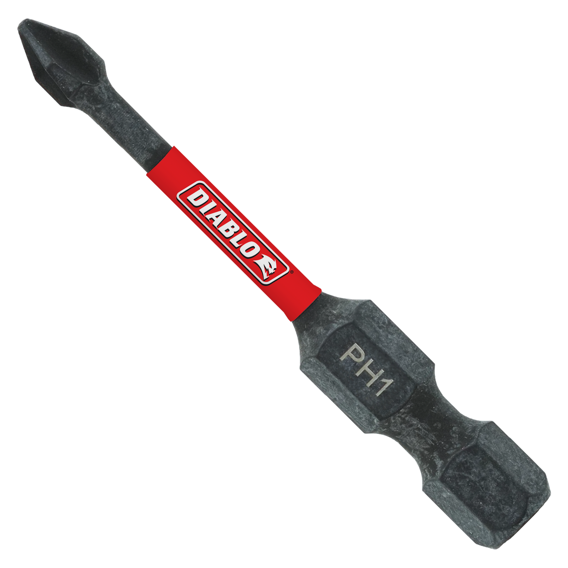 Black Phillips #1 drive bit with red Diablo band, 2 inches long, double-ended design.