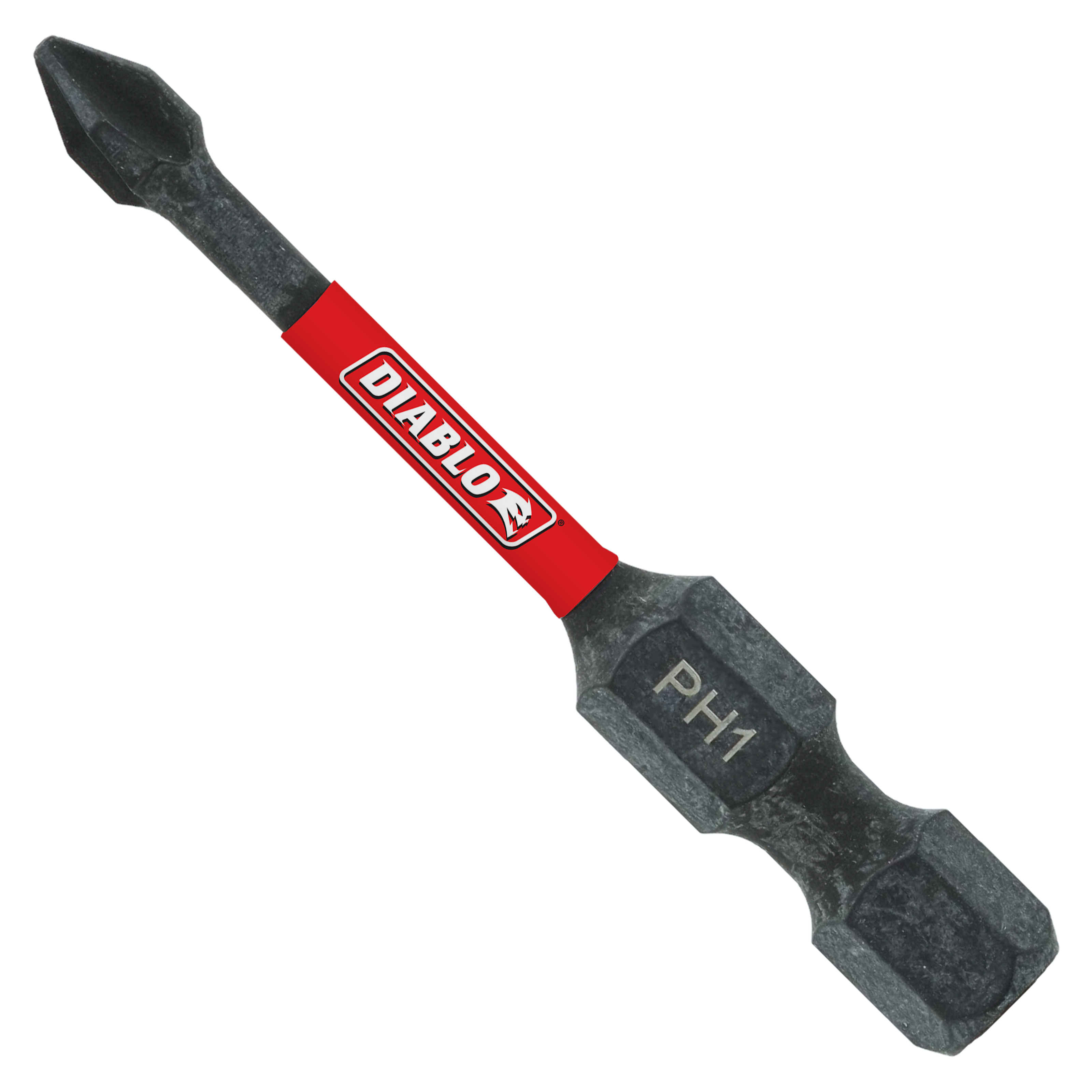Black Phillips #1 drive bit with red Diablo band, 2 inches long, double-ended design.