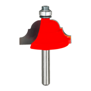 Red cove and bead router bit with metal shank and ball bearing collar.