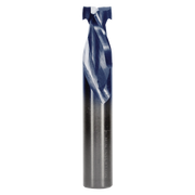 Metal mortise compression bit with two spiral flutes and flat cutting head, half-inch diameter.