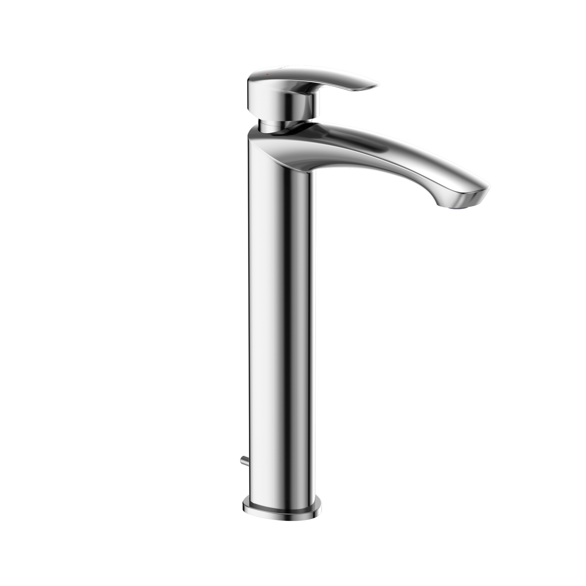 Polished chrome single-handle vessel faucet with curved spout and lever control.
