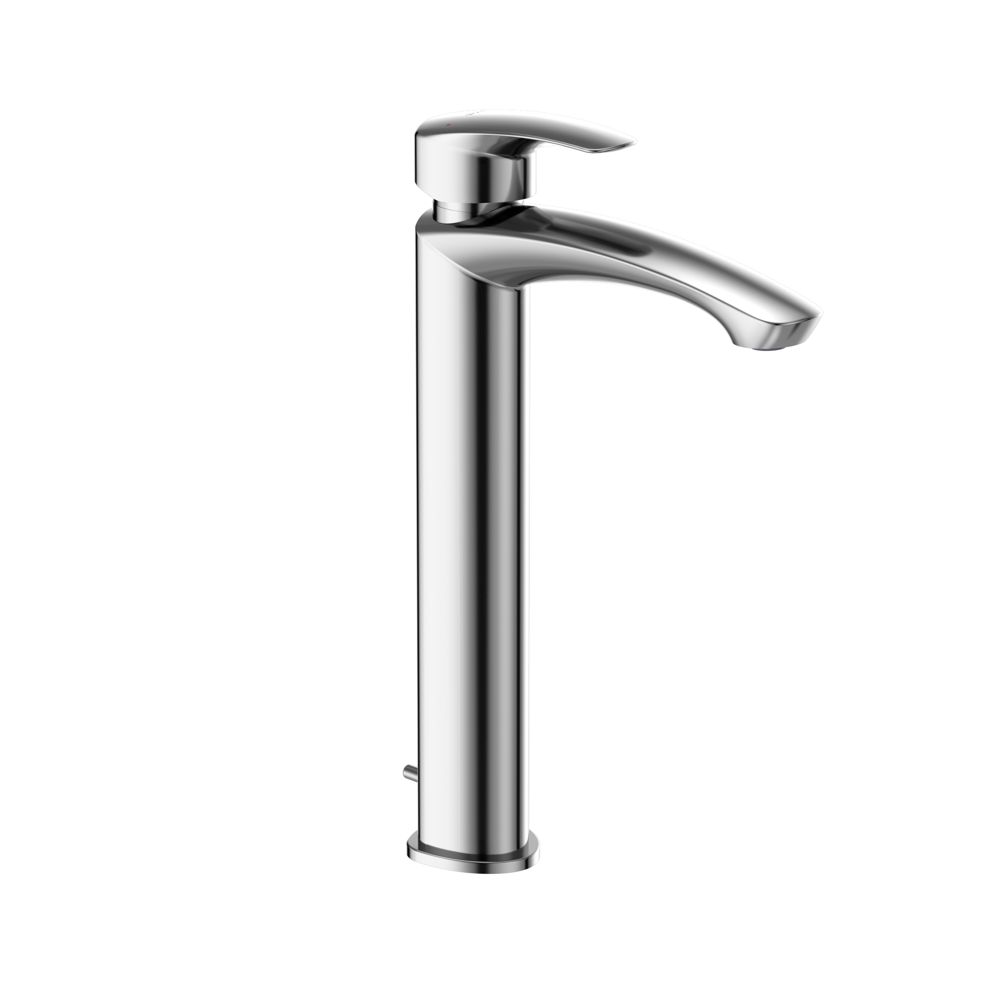 Polished chrome single-handle vessel faucet with curved spout and lever control.