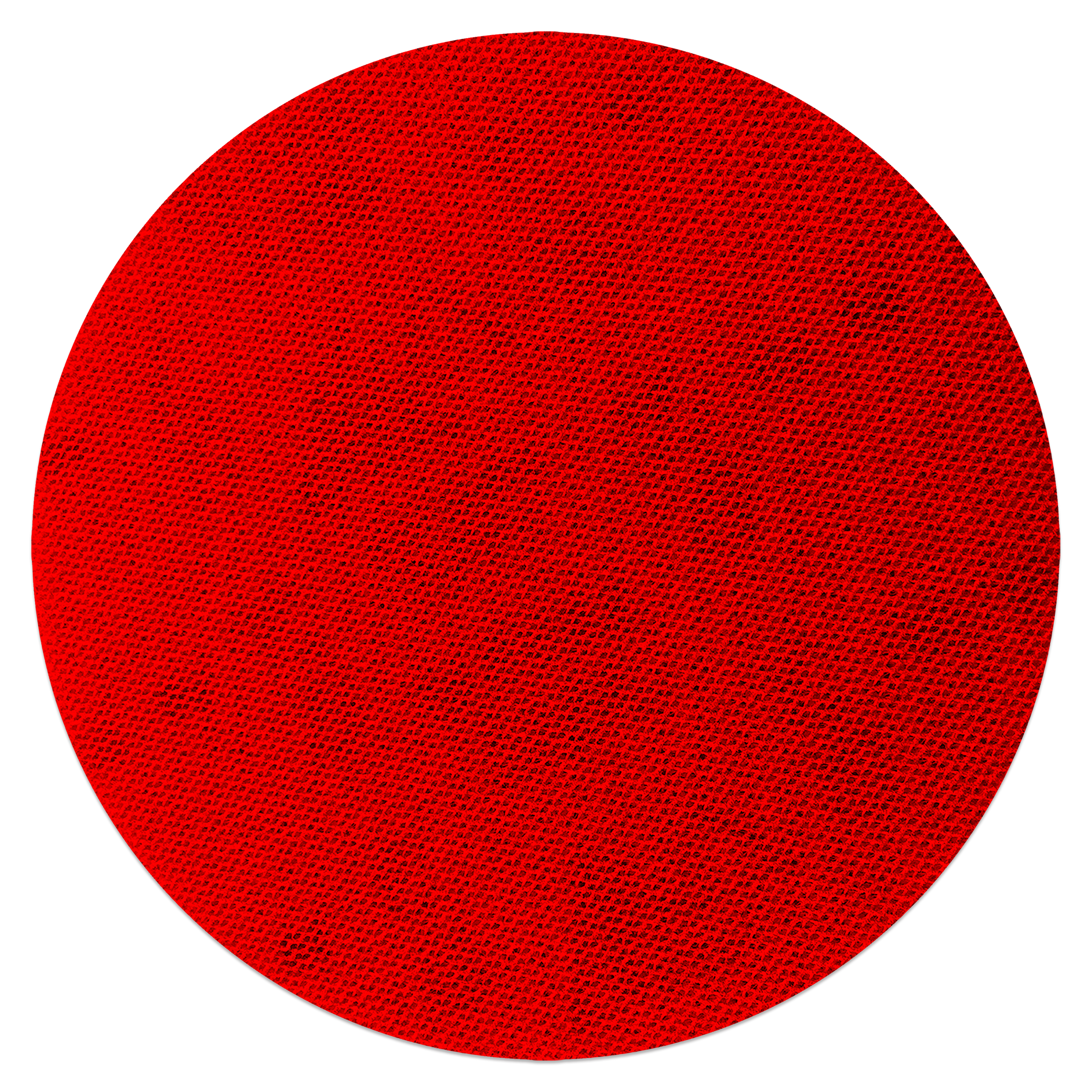 Red circular sanding disc with textured mesh surface and connection pad center.