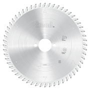 Freud 190mm circular saw blade with carbide-tipped teeth and central mounting hole for crosscutting.