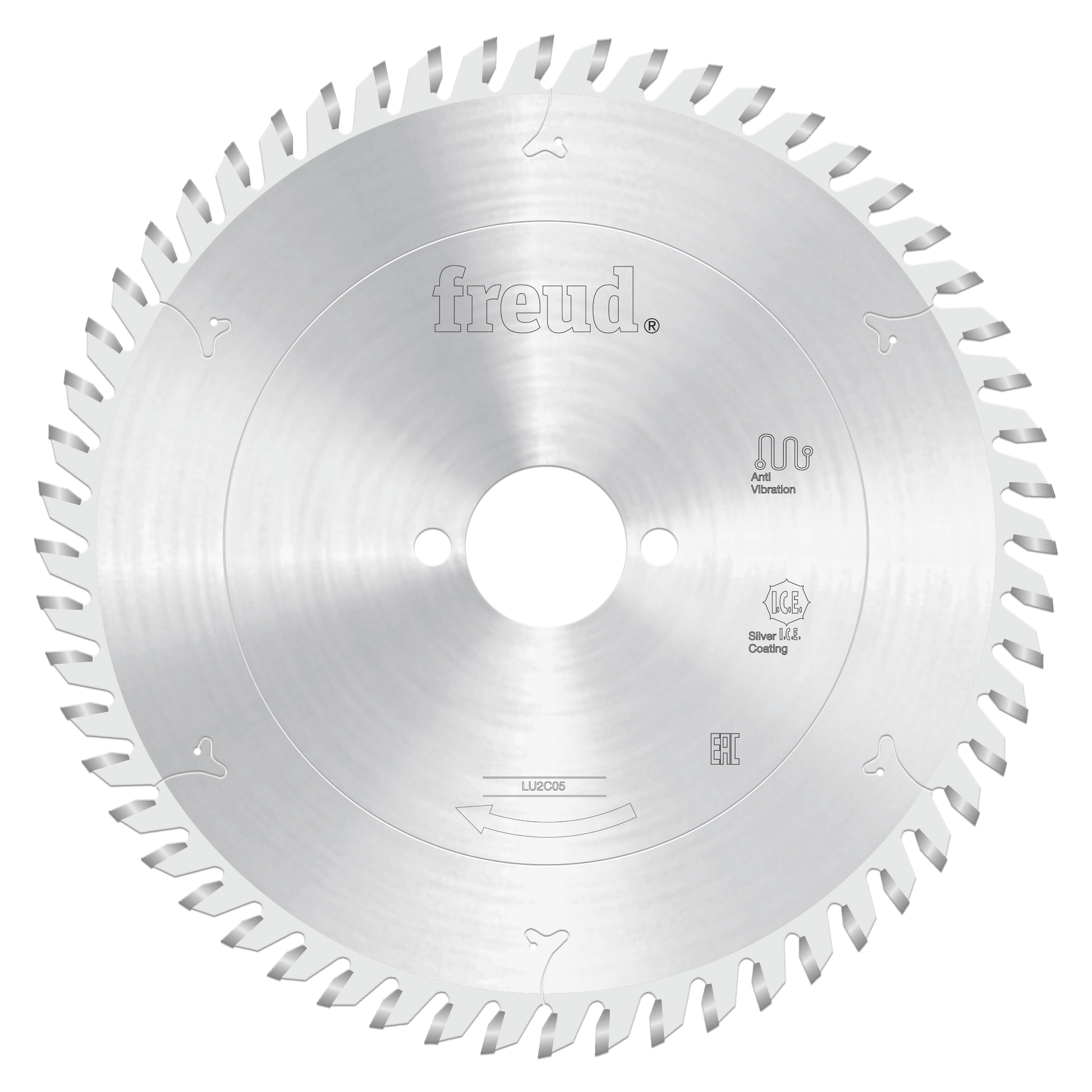 Freud 190mm circular saw blade with carbide-tipped teeth and central mounting hole for crosscutting.
