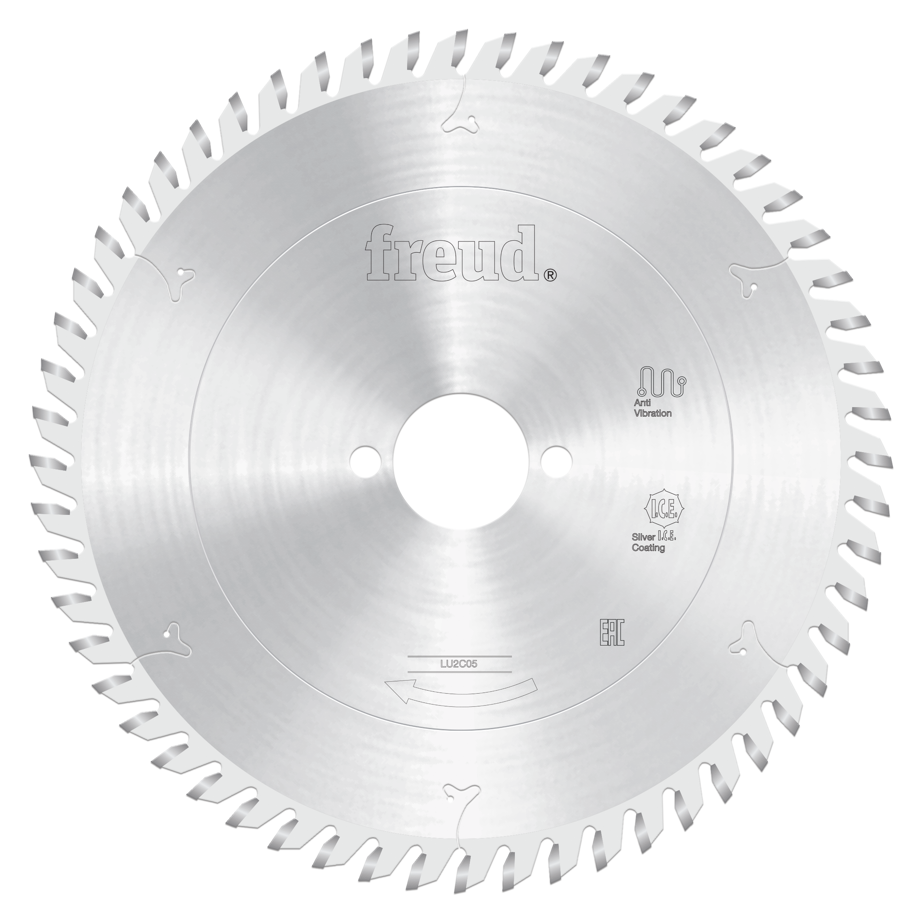 Freud 190mm circular saw blade with carbide-tipped teeth and central mounting hole for crosscutting.