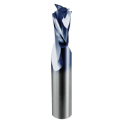 Two-flute mortise compression bit with half-inch diameter, blue and silver cutting head on cylindrical metal shaft.