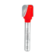 Freud carving bit with red plastic head and curved cutting edge, metal shaft with engraved text.