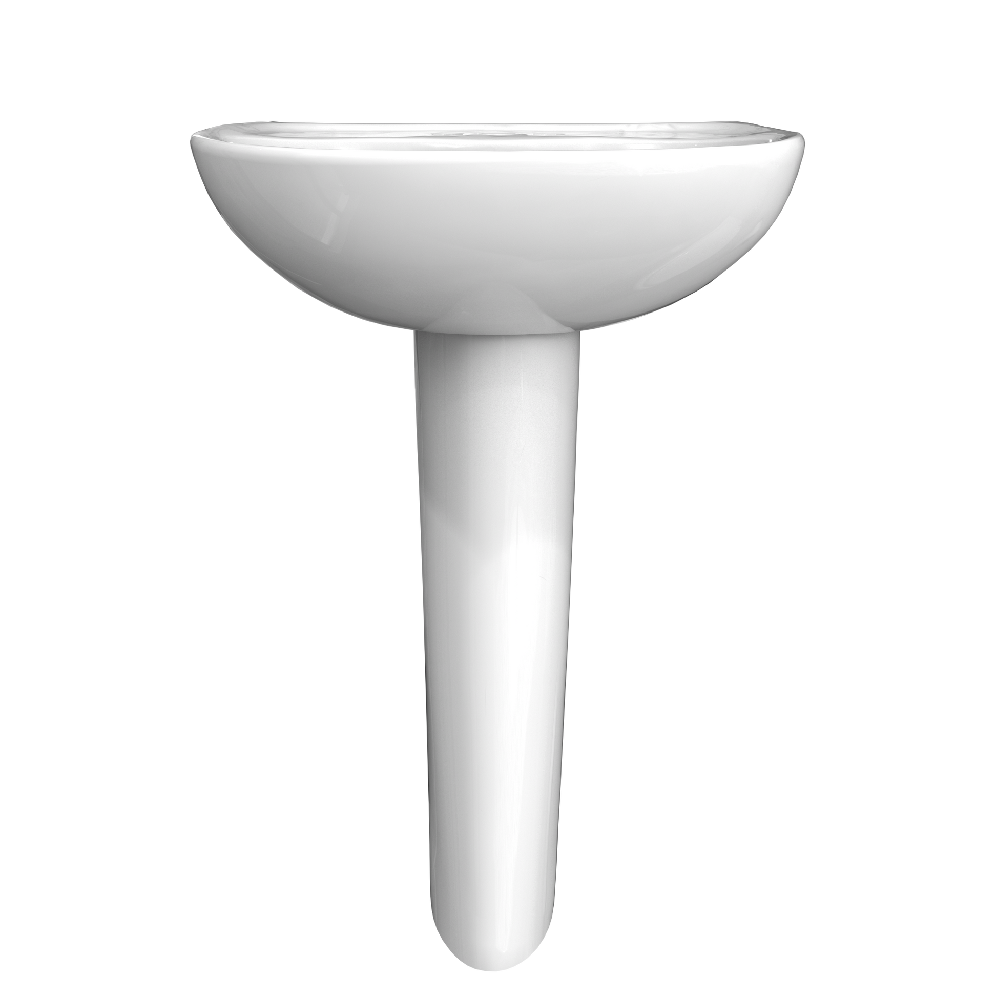 White oval pedestal sink with rounded bowl basin and cylindrical support column.