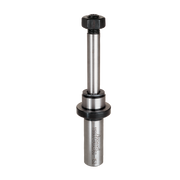 Metal slotting cutter arbor with black knurled knob at top and cylindrical shaft with bearing collar.