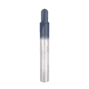 Silver and dark gray round nose router bit with rounded top end and cylindrical shaft.
