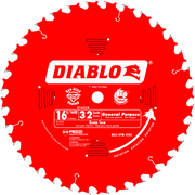 Red circular saw blade with 32 teeth, 1" arbor hole, Diablo branding, and general purpose markings.