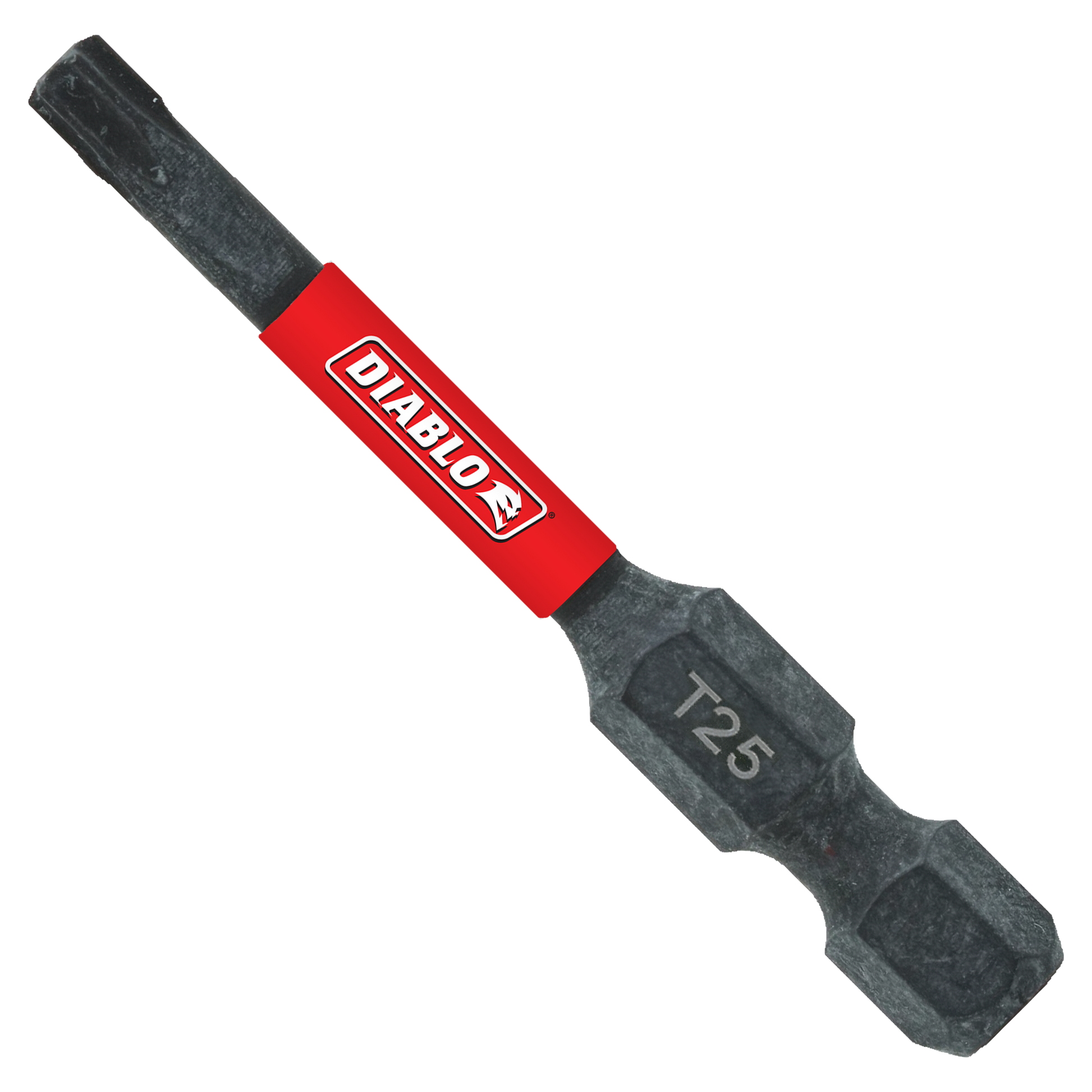 Black Diablo #25 Torx drive bit with red band and T25 marking on hexagonal socket end.