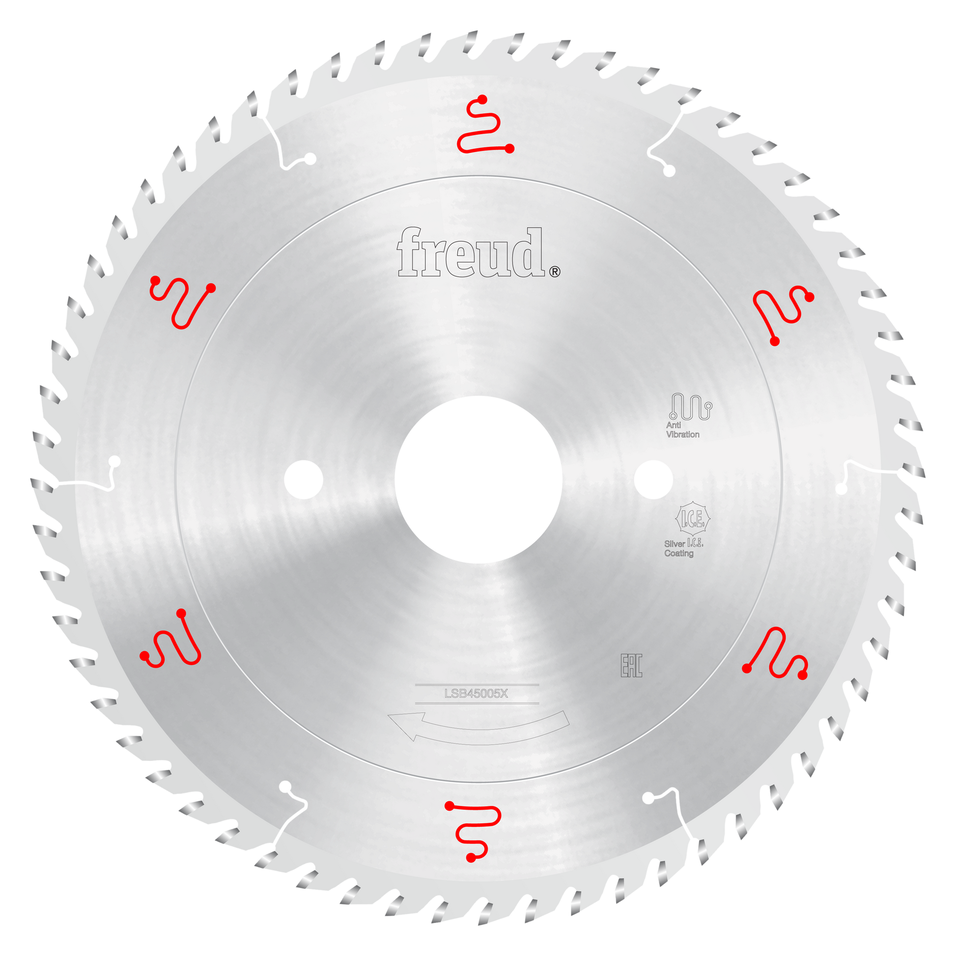 Freud 450mm circular saw blade with silver coating and red Freud logos around the perimeter.