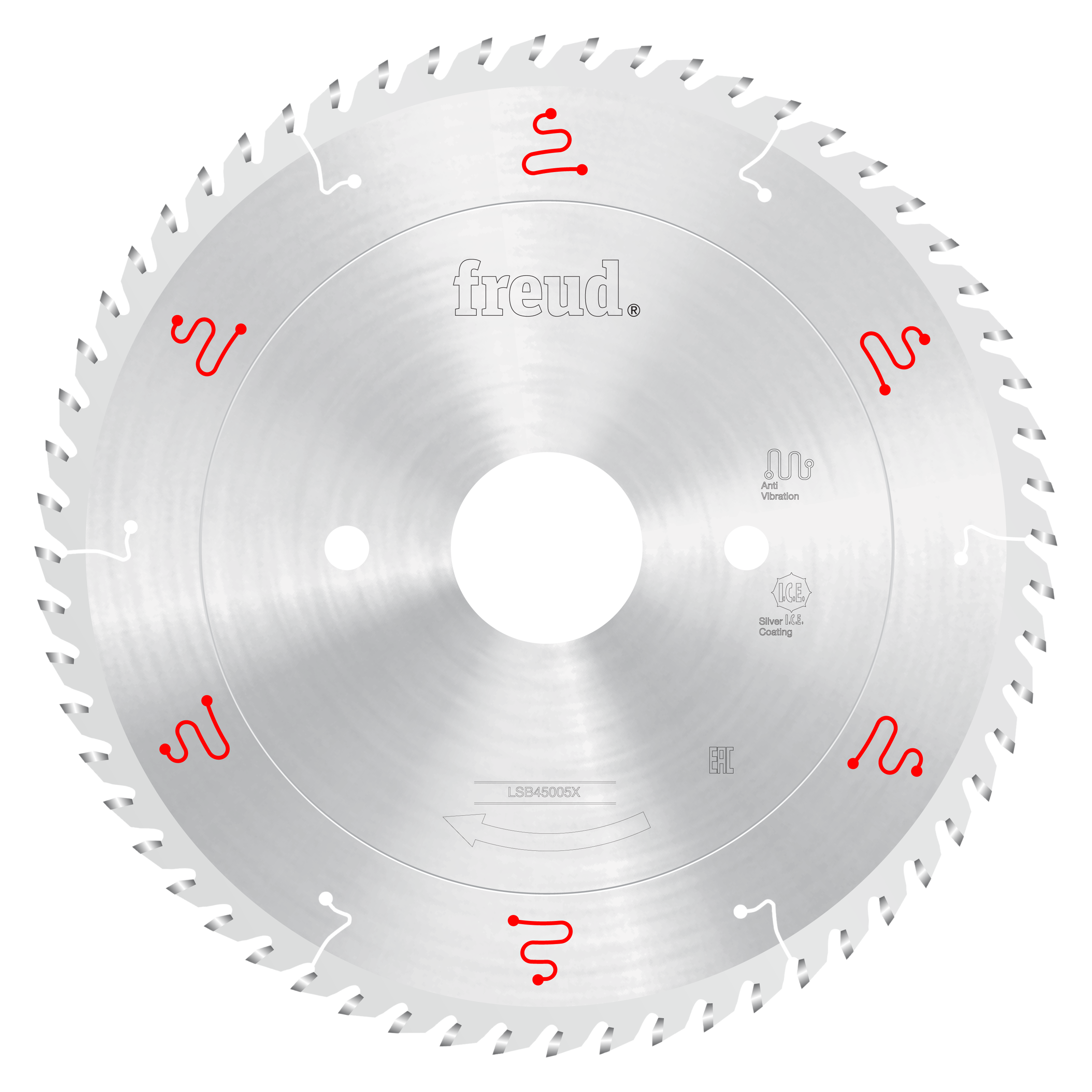 Freud 450mm circular saw blade with silver coating and red Freud logos around the perimeter.
