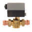 Brass 2-way terminal block valve with gray actuator head and copper ports, 3/4" union press connections.