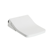 Cotton white electronic bidet toilet seat with curved design and control panel on side.