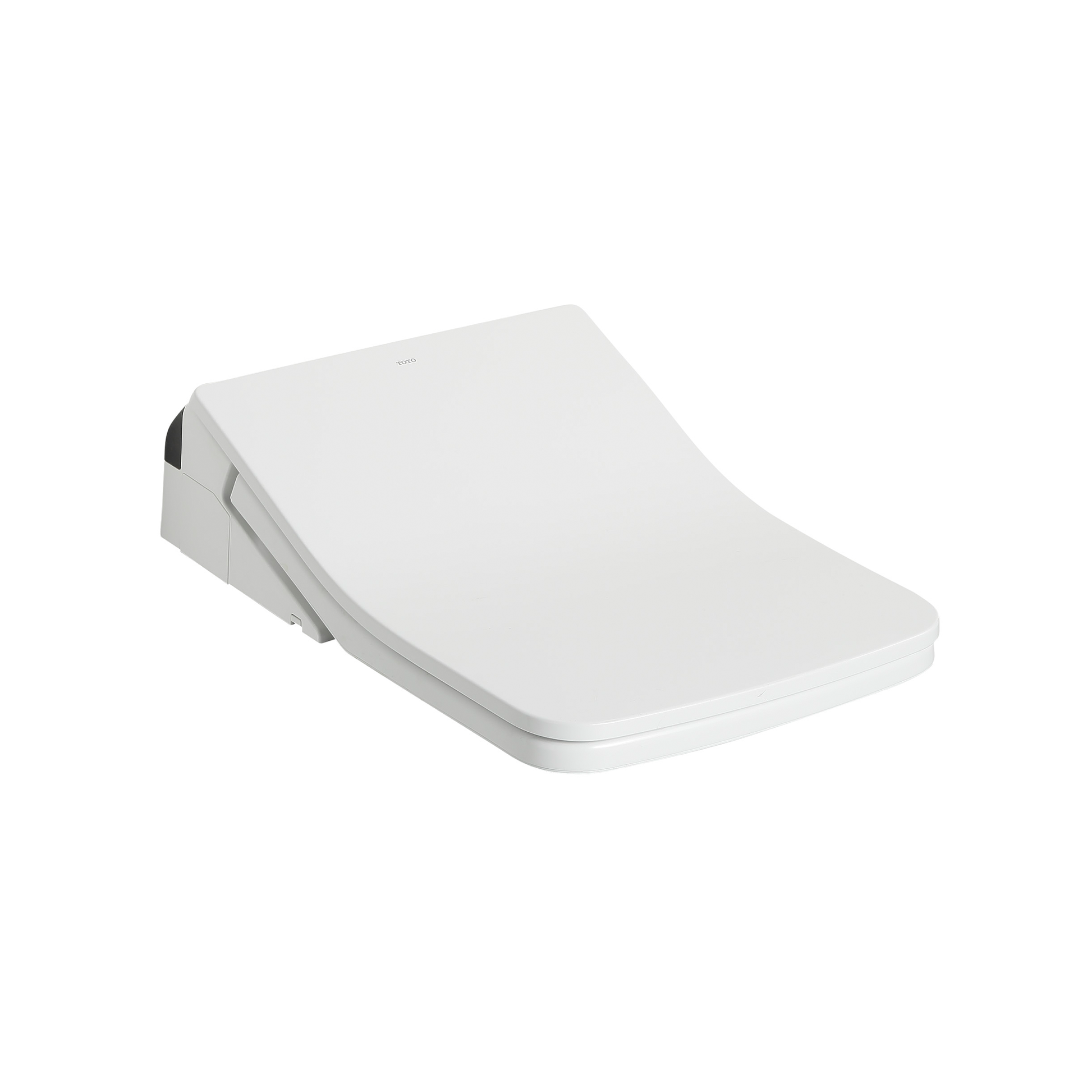Cotton white electronic bidet toilet seat with curved design and control panel on side.