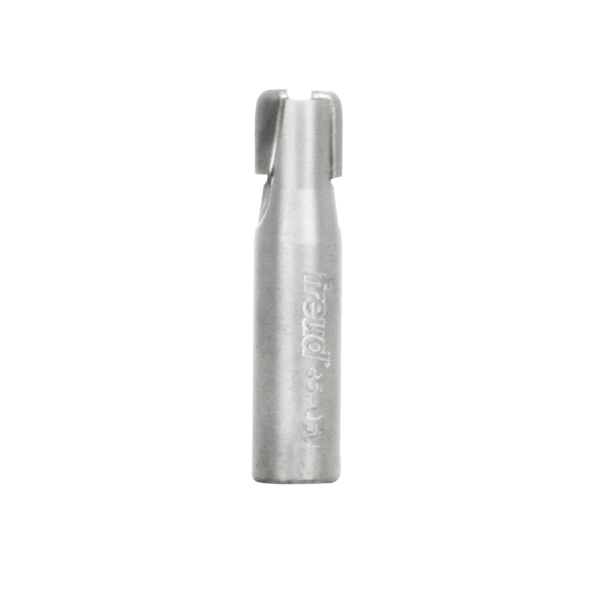 Silver metal router bit with rounded cutting edges at the top and Freud branding on the shaft.