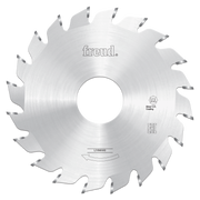 Freud 80mm split scoring saw blade with alternating tooth design and silver coating, viewed from front.