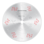 Freud 350mm circular saw blade with carbide-tipped teeth and central mounting hole, marked "Made in Italy."