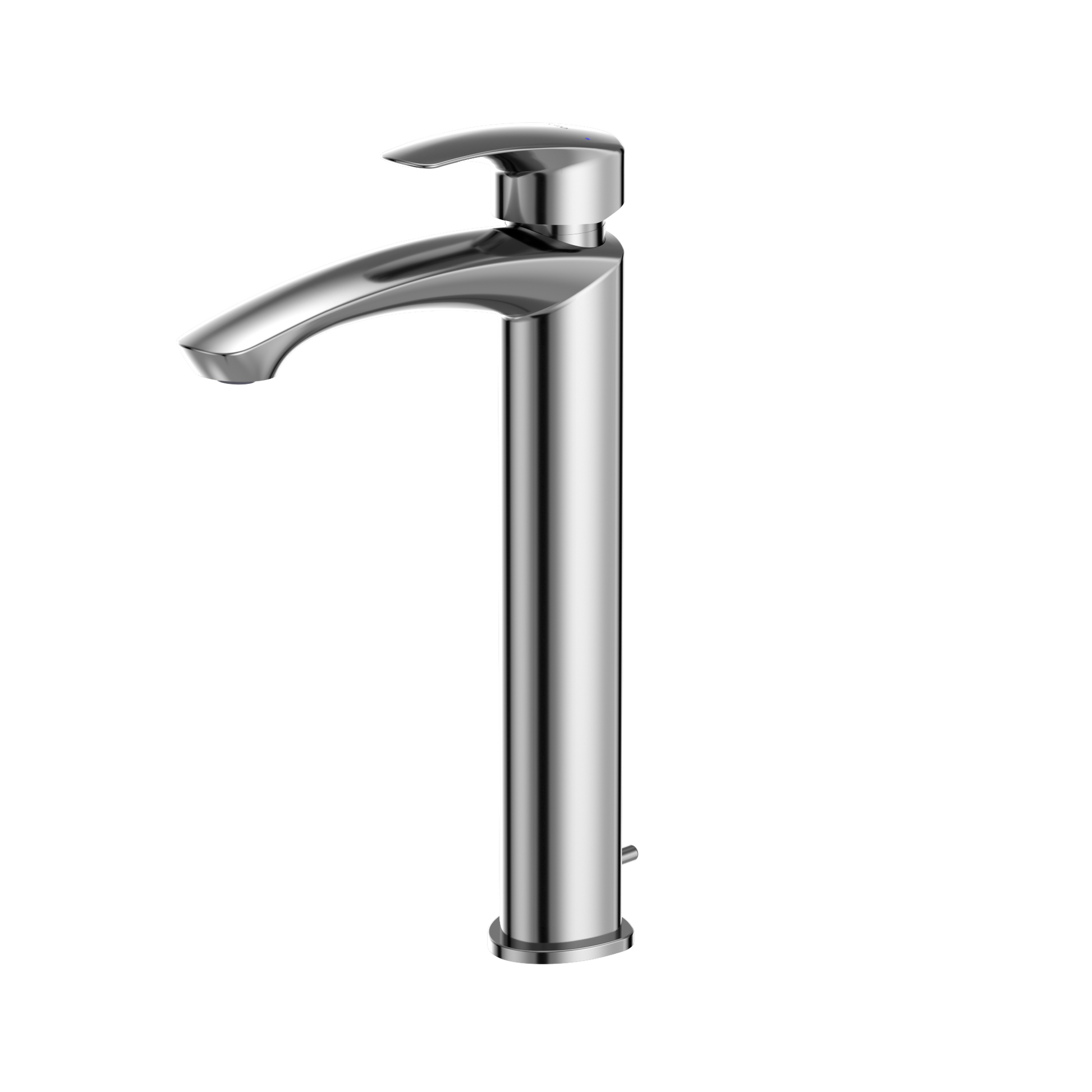 Polished chrome single-handle vessel bathroom sink faucet with curved spout and lever handle.