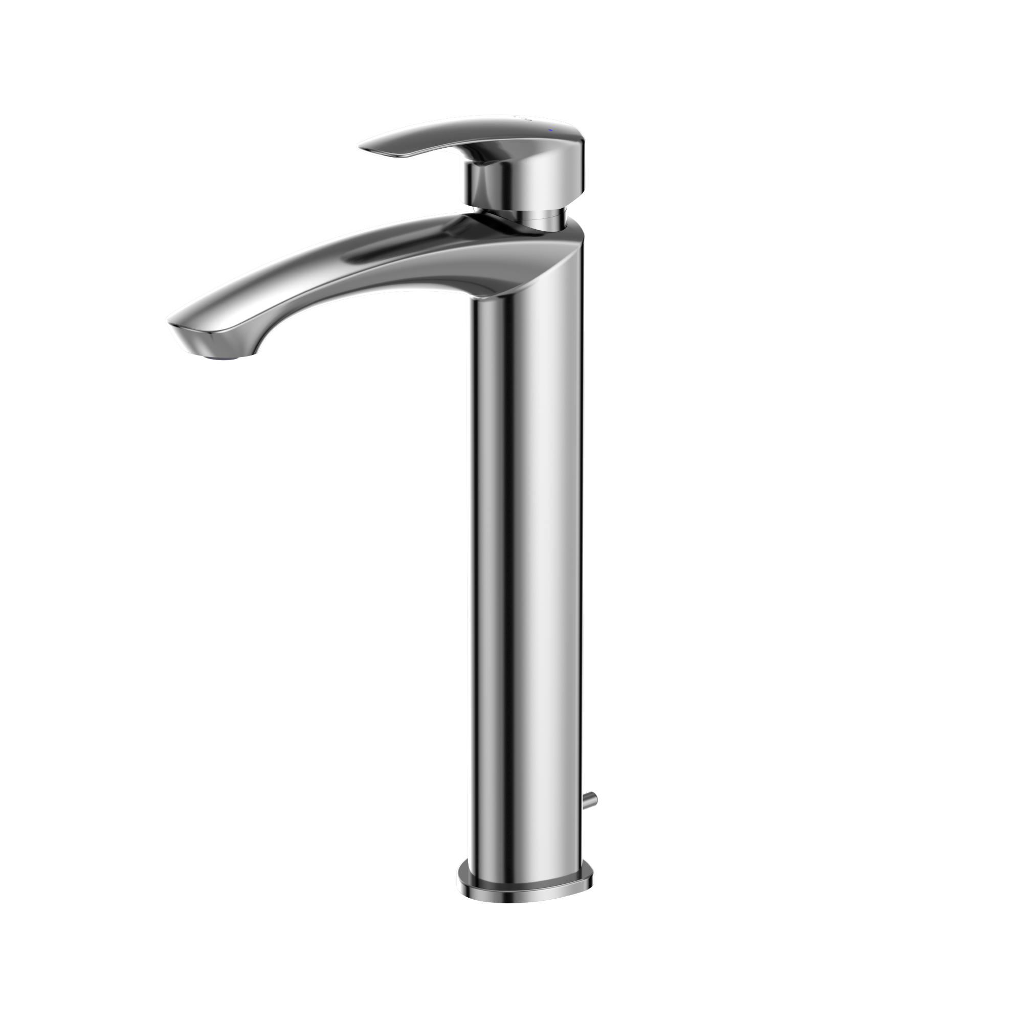 Polished chrome single-handle vessel bathroom sink faucet with curved spout and lever handle.