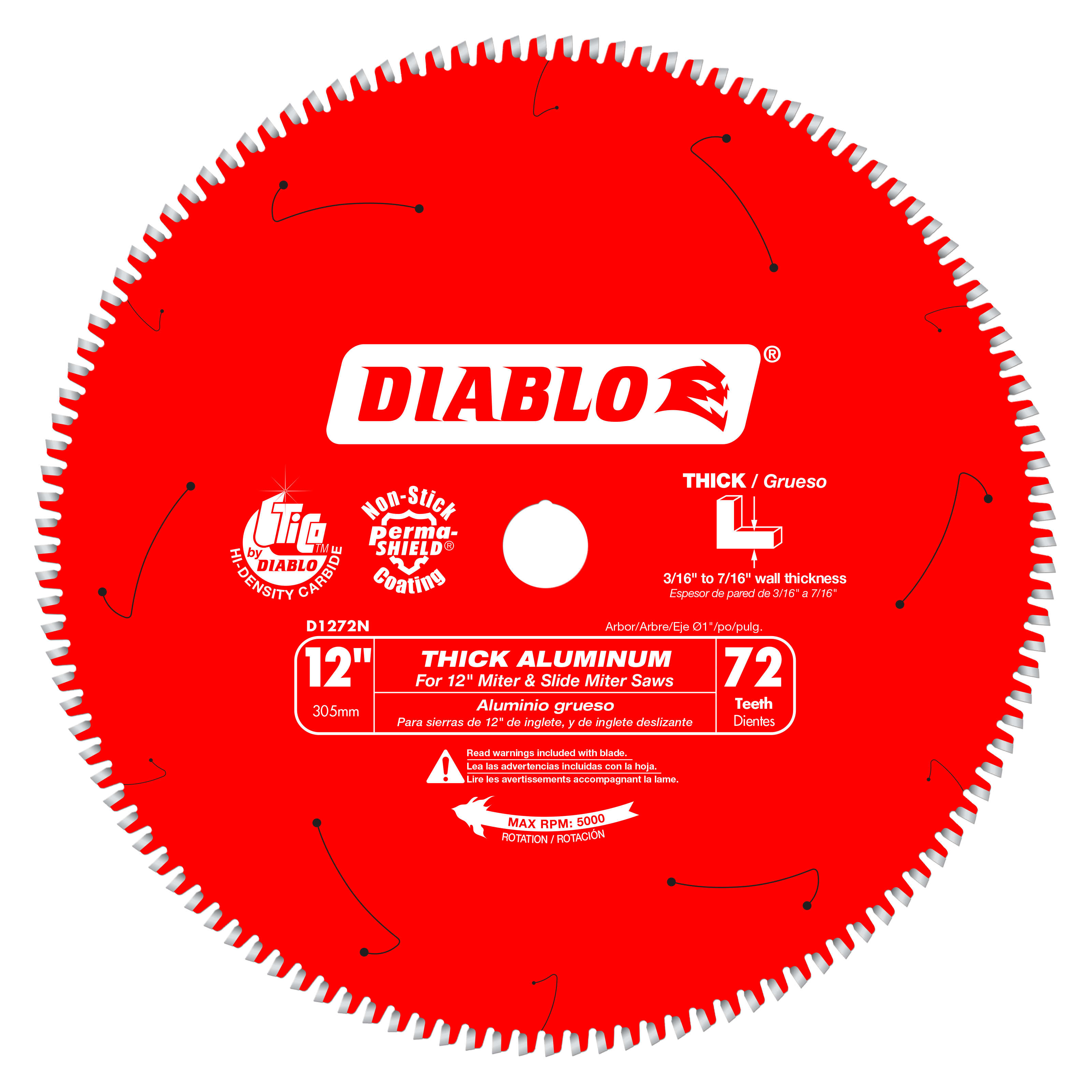 Diablo D1272N 12 in. x 72 Tooth Thick Aluminum Cutting Saw Blade - 5 Pack