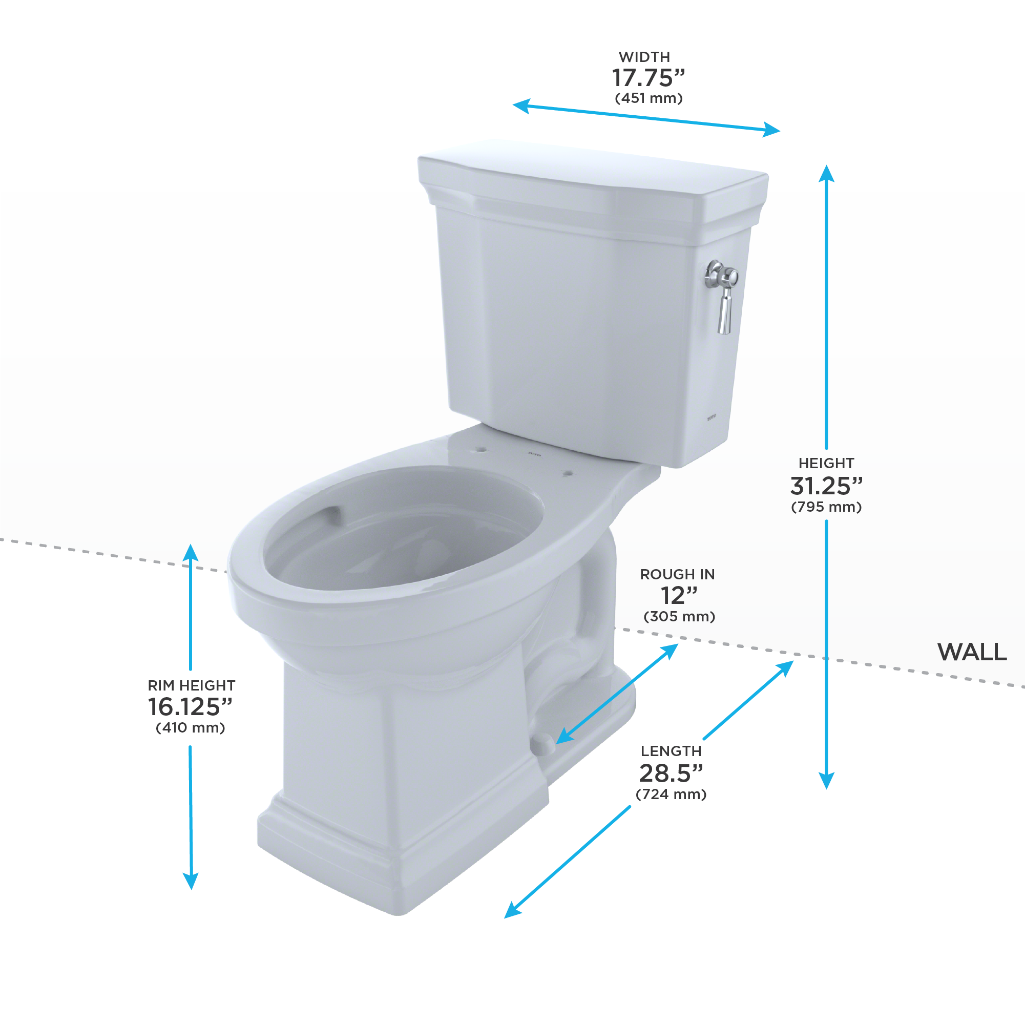 Toto Promenade II 1G Two Piece Elongated Universal Height Toilet with CEFIONTECT and Right Hand Lever 1.0 GPF Less Seat in Cotton White