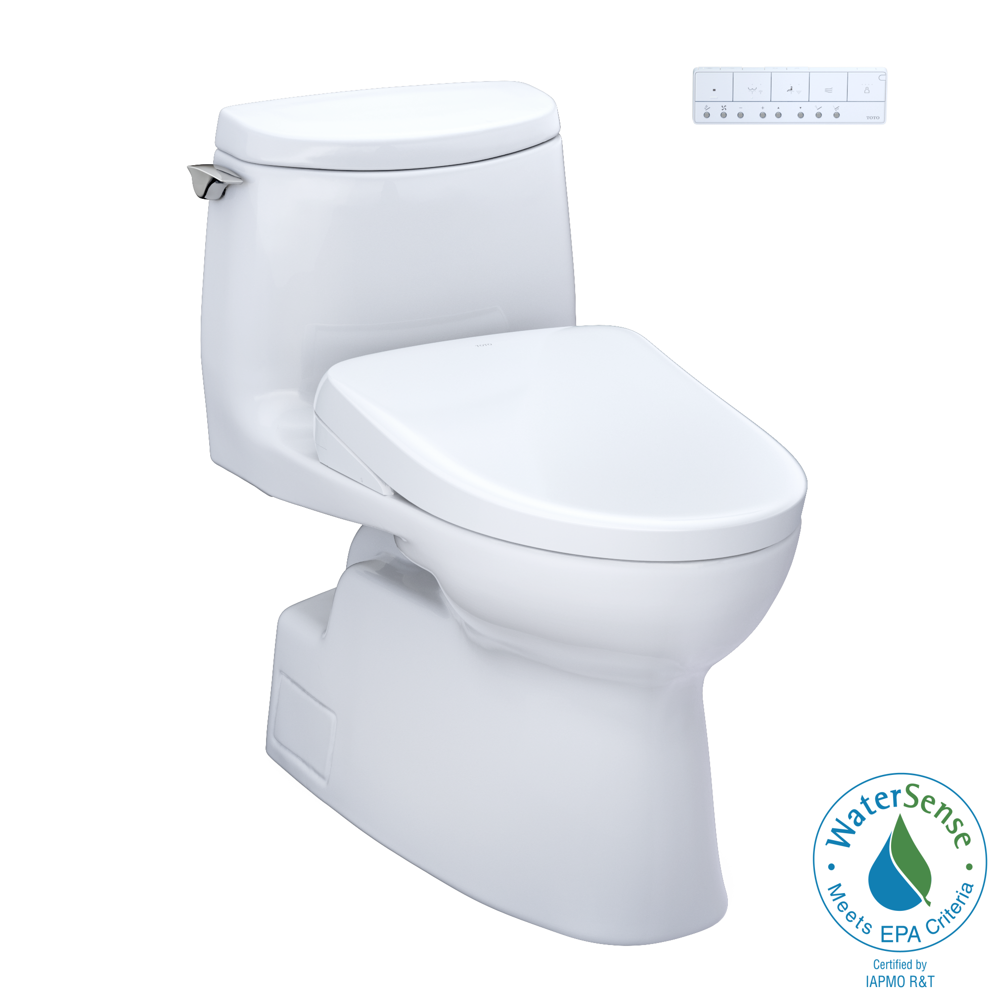 Toto Carlyle II 1G One Piece Elongated Universal Height Toilet with CEFIONTECT 1.0 GPF with Contemporary Washlet+ S7 Bidet Seat in Cotton White