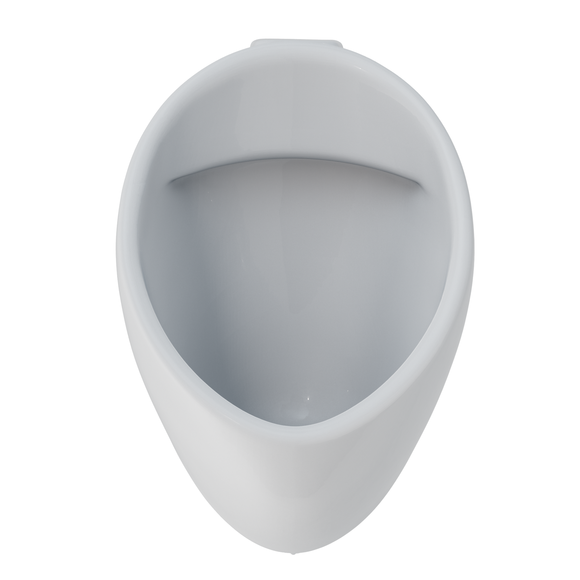 Cotton white wall-mount urinal with elongated oval bowl and back inlet connection.