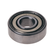 Metal ball bearing with black rubber seals and central hollow bore, marked with product number on outer ring.