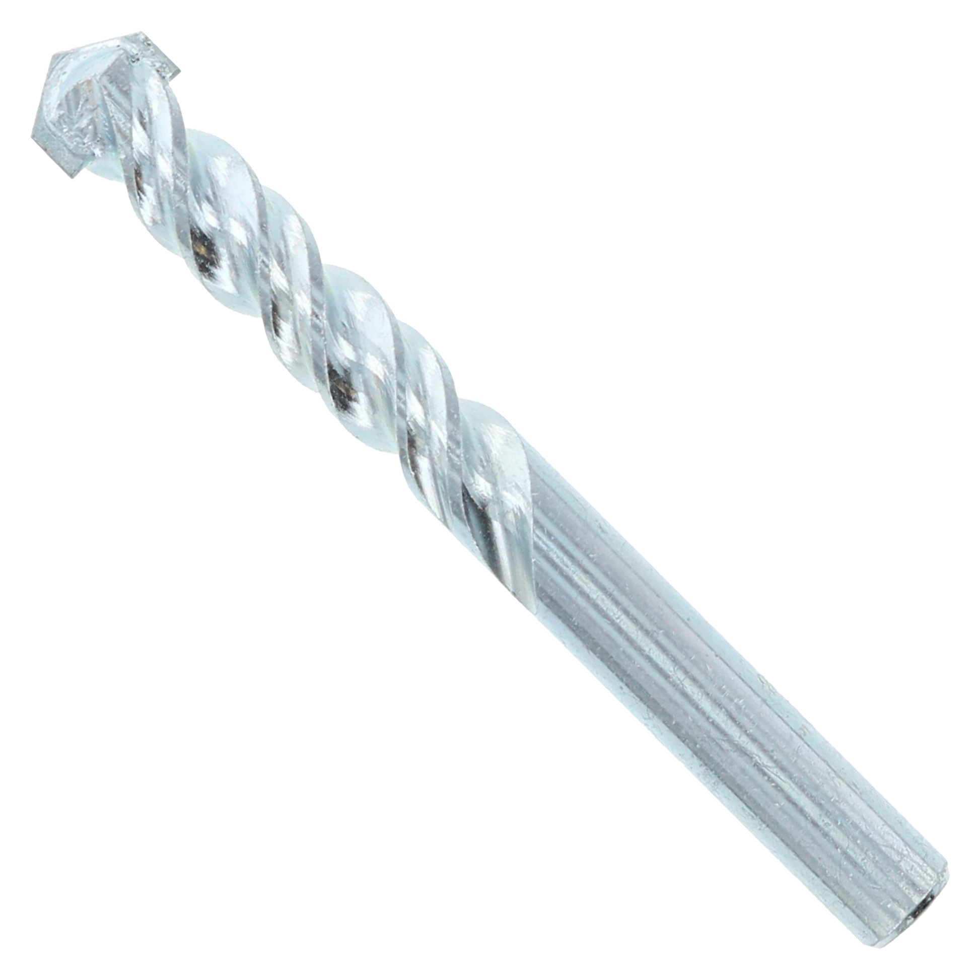 Half-inch carbide tipped masonry drill bit with spiral flutes and cylindrical shank.