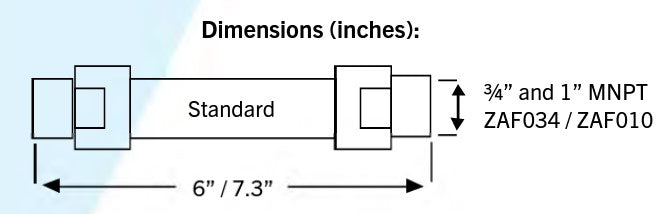 Standard water conditioner cartridge with ¾" and 1" MNPT connections, 6" to 7.3" length.