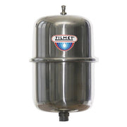 Zilmet stainless steel expansion tank with Zilmet logo and top valve connection, cylindrical shape.