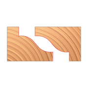 Pair of matched reverse detail router cutters with curved profiles shown in cross-section view on wood grain background.