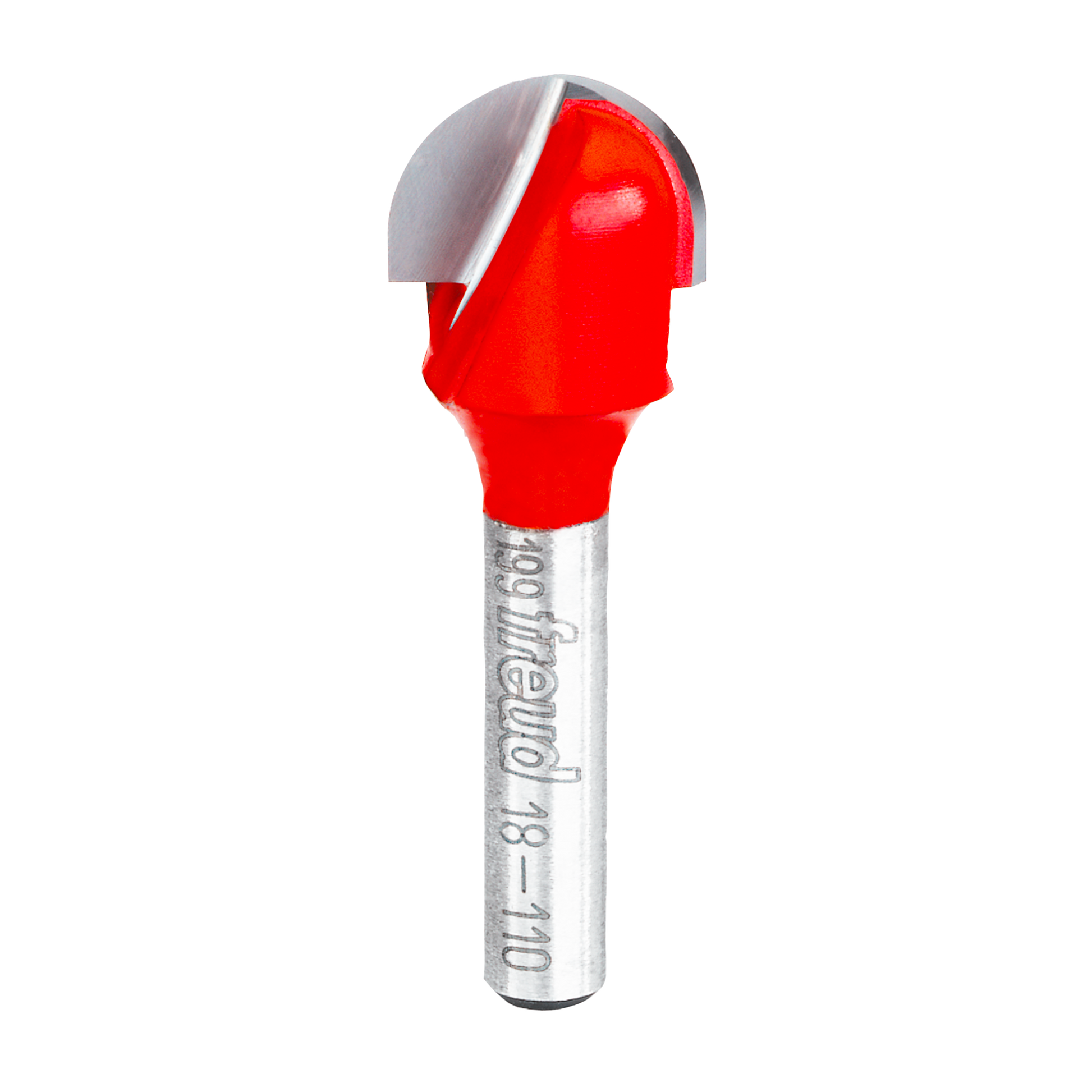 Red and silver round nose router bit with 5/16" radius and cylindrical shank.