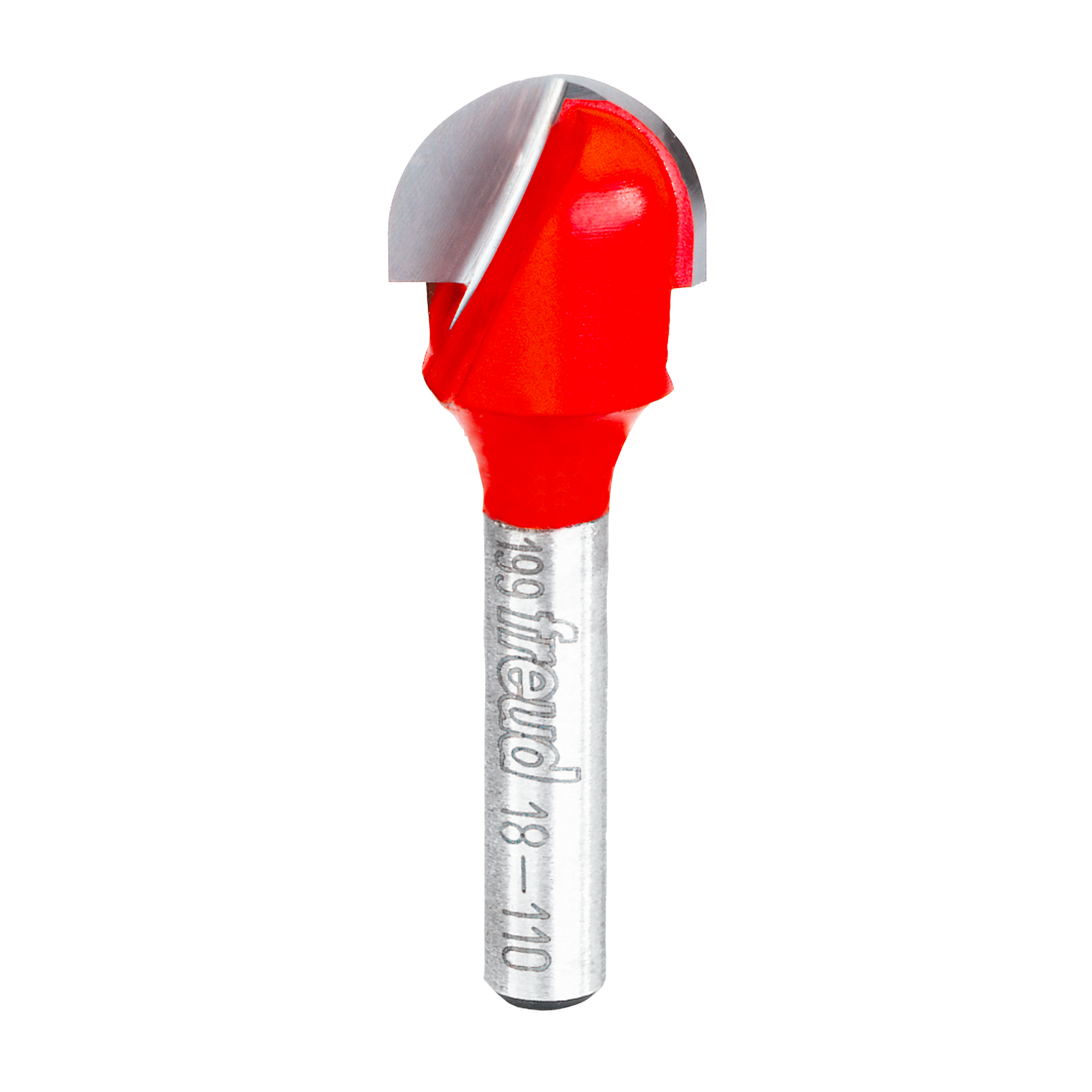 Red and silver round nose router bit with 5/16" radius and cylindrical shank.