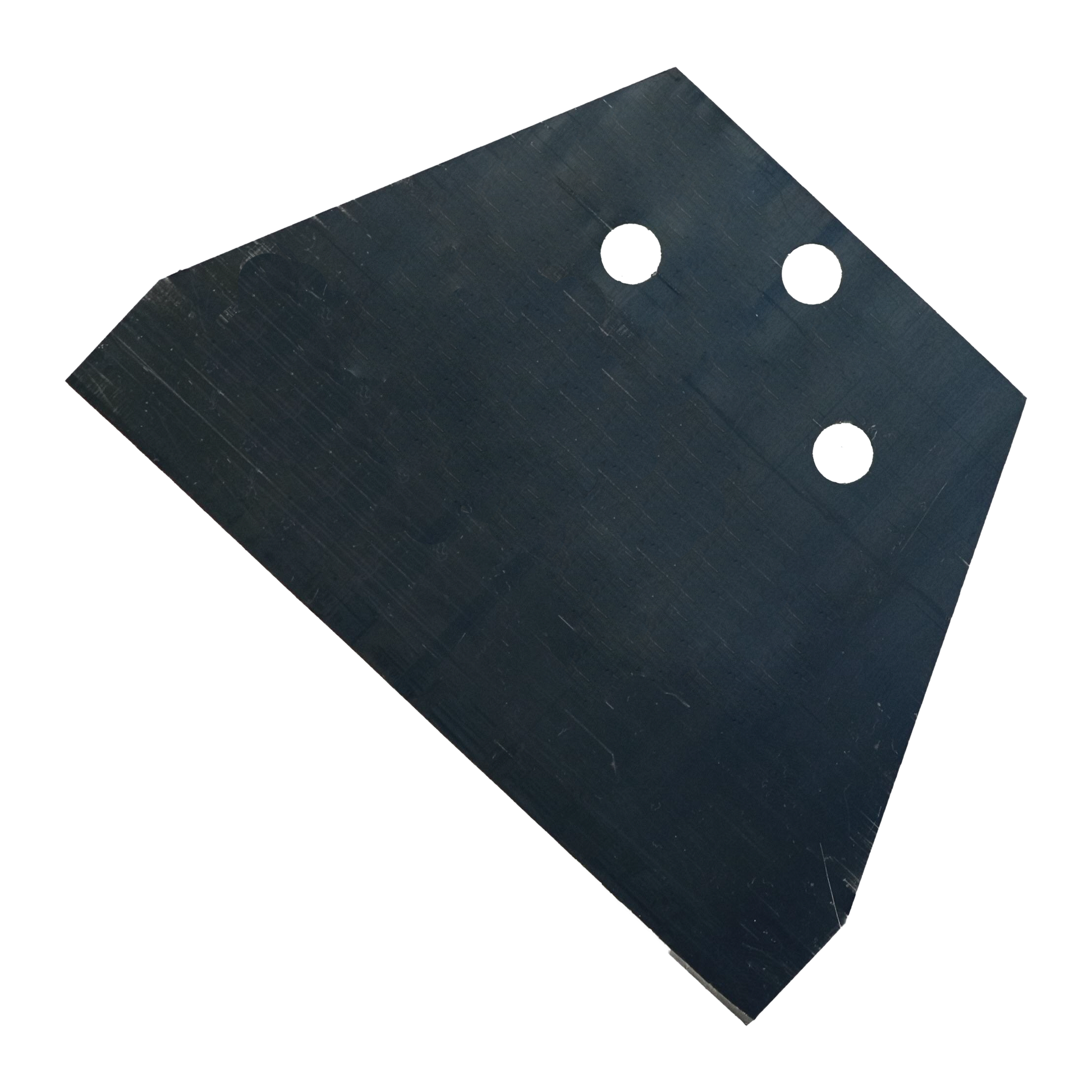 Black SDS-Max floor scraper replacement blade with three white mounting holes on angled surface.