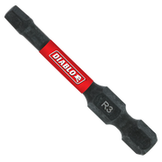 Black and red Diablo double-ended screwdriver bit with square drive tips and red band labeled "DIABLO" in center.