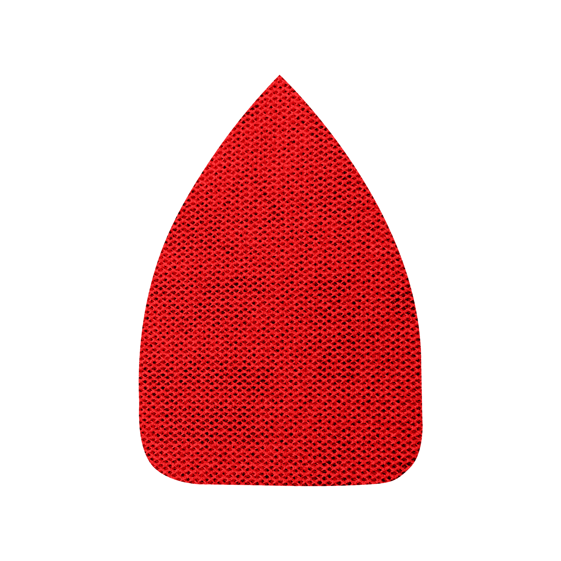 Red triangular sanding sheet with textured surface and rounded corners.