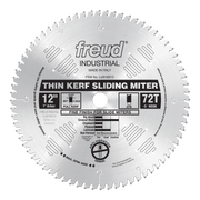 12-inch circular saw blade with 72 teeth, 1-inch arbor, thin kerf design for sliding miter saws.