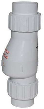 White PVC check valve with 3-inch socket connections and threaded unions on both ends.