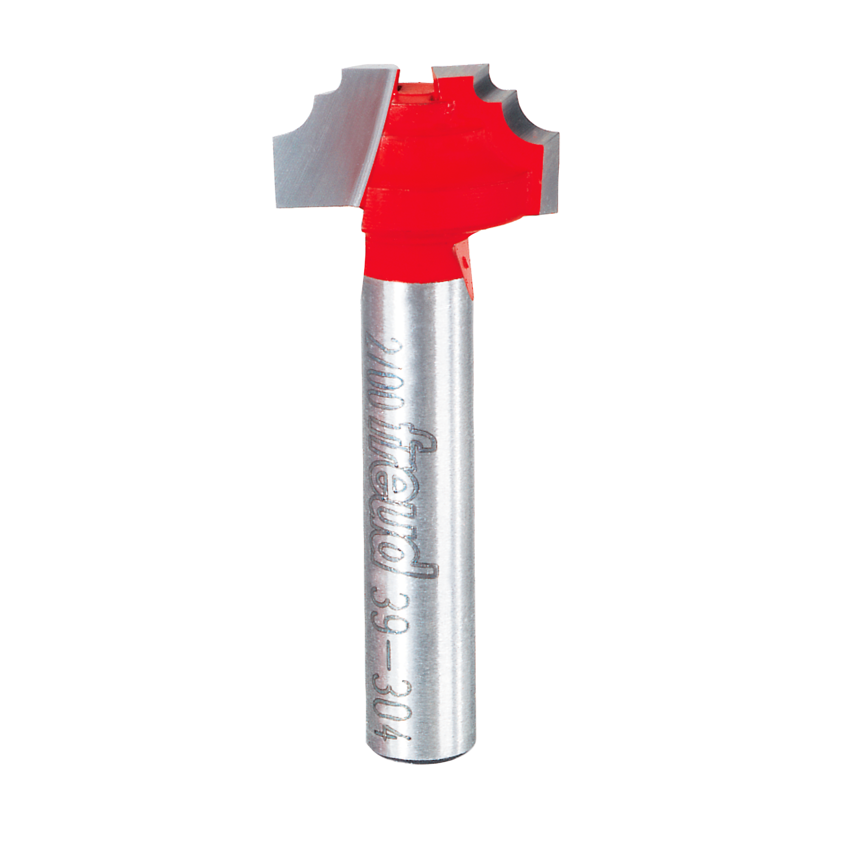 Classical beading groove bit with red cutting head and silver metal shank, viewed from front.